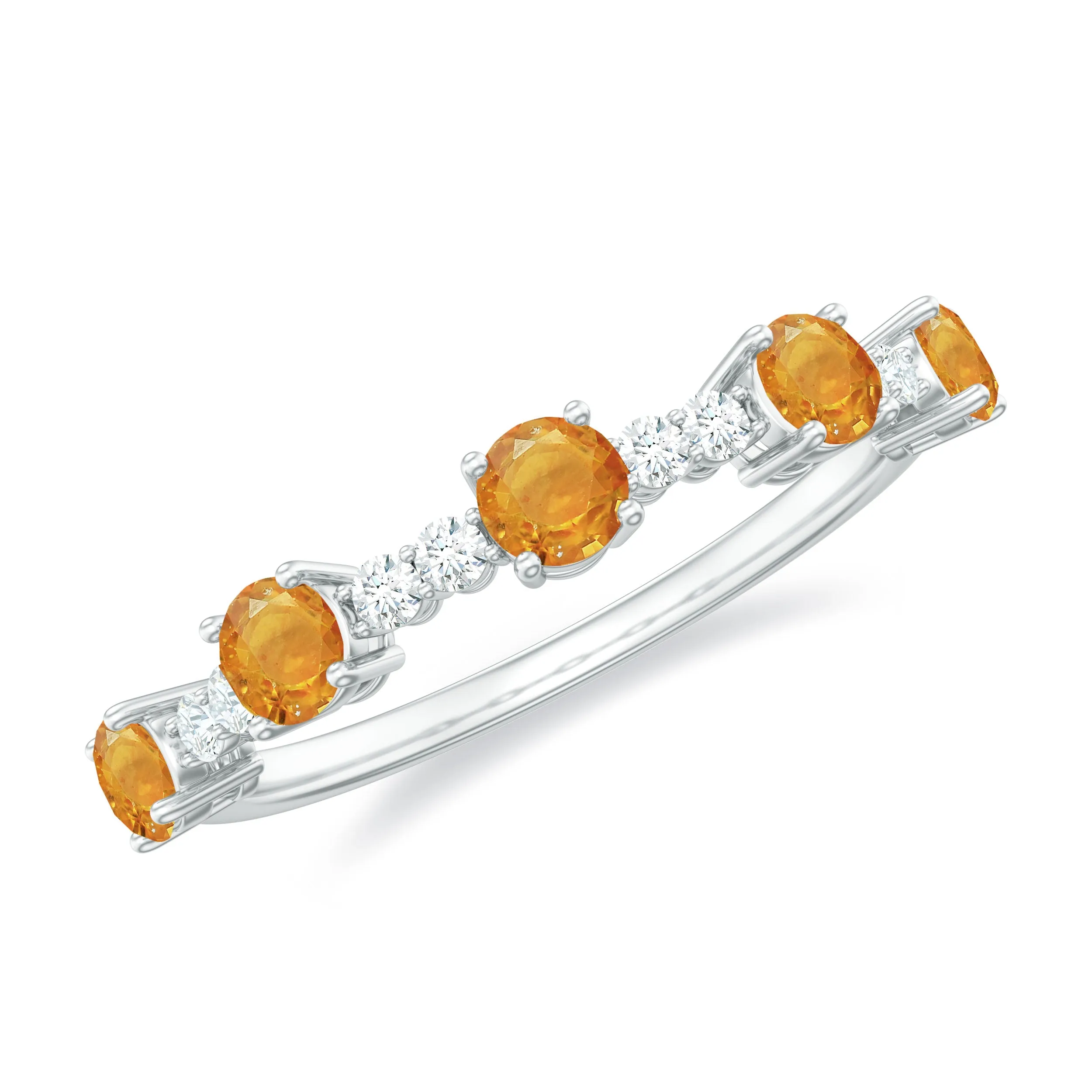 0.75 CT Orange Sapphire and Diamond Semi Eternity Gold Ring