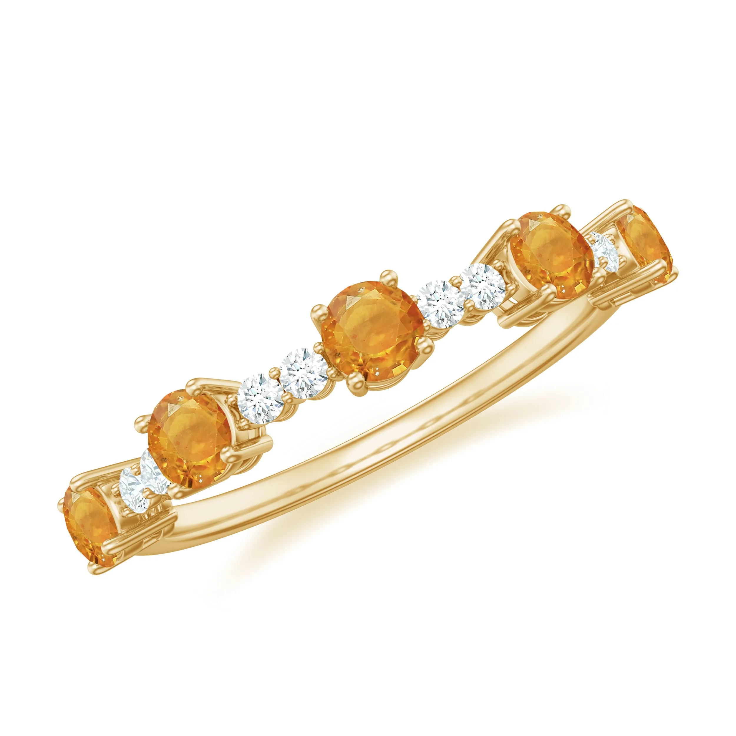 0.75 CT Orange Sapphire and Diamond Semi Eternity Gold Ring