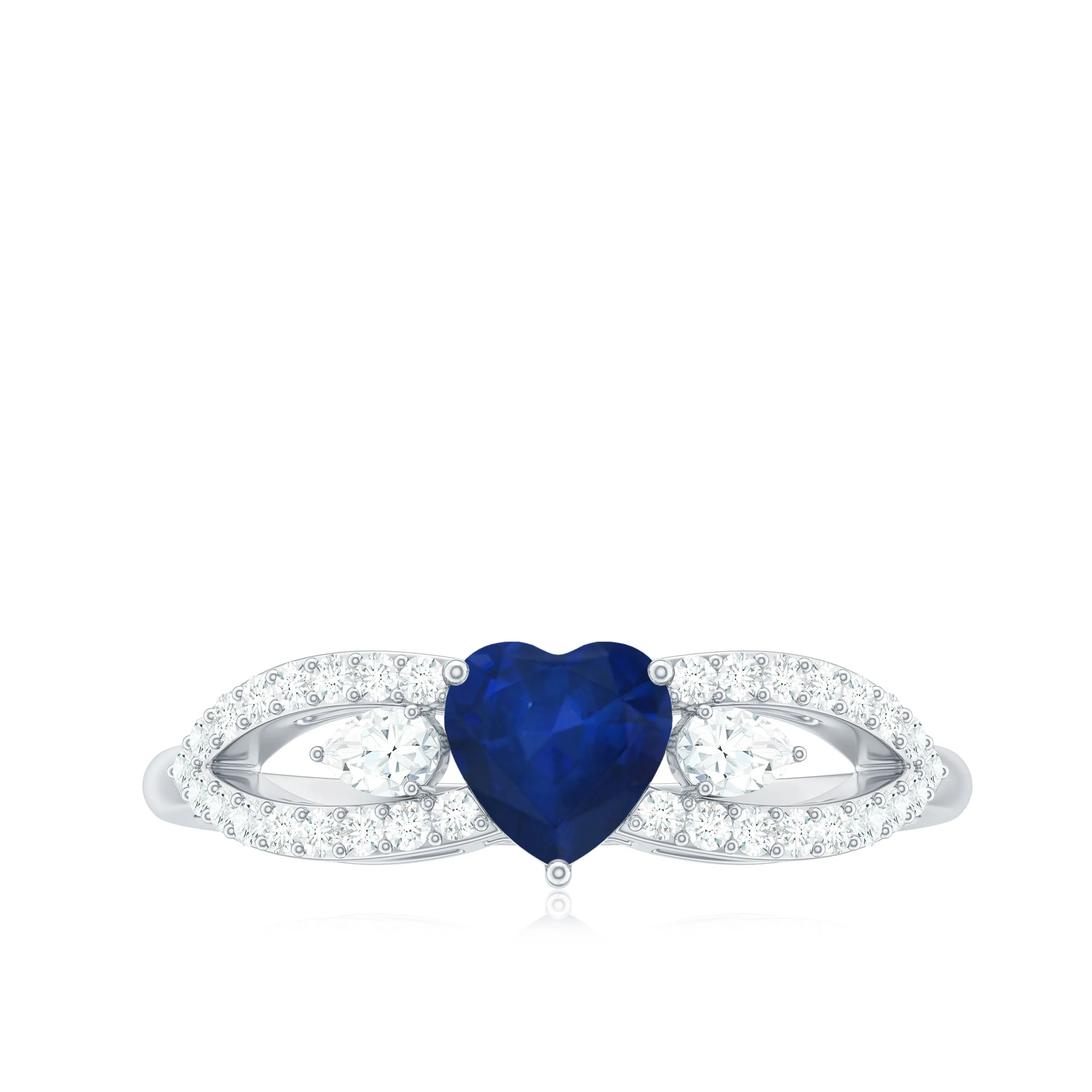 1 CT Elegant Blue Sapphire Solitaire Heart Ring with Diamond