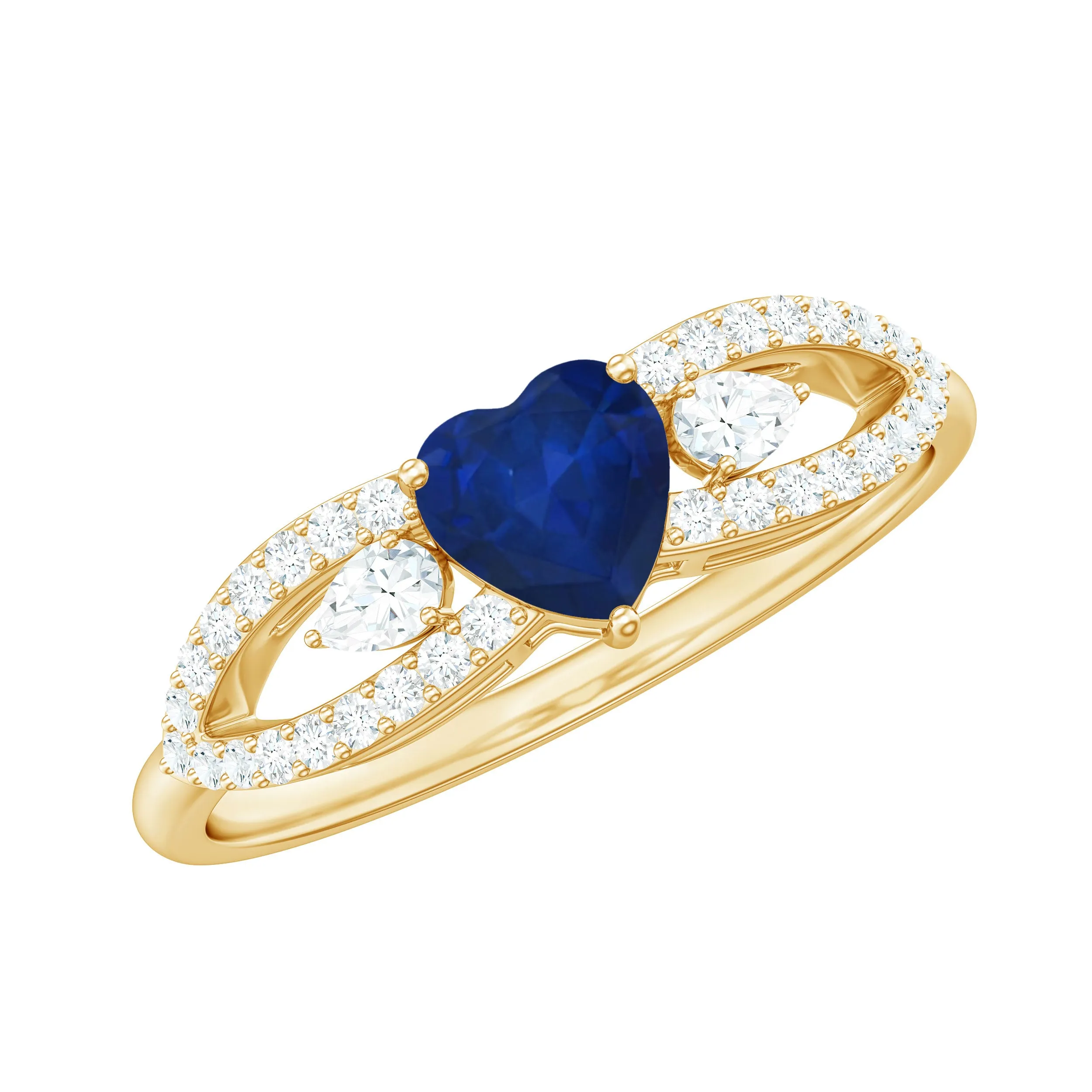 1 CT Elegant Blue Sapphire Solitaire Heart Ring with Diamond