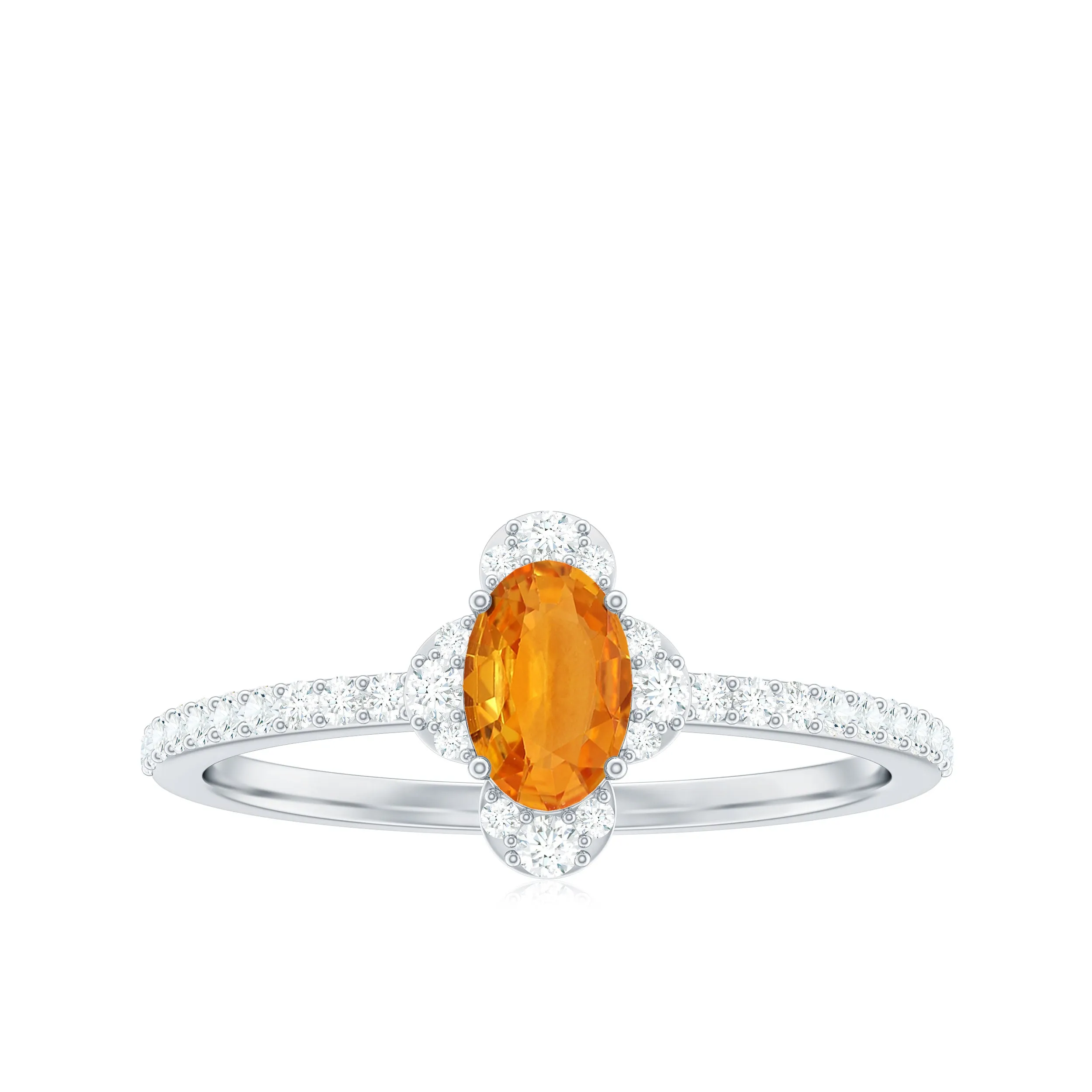 1 CT Oval Orange Sapphire Solitaire Ring with Diamond Halo