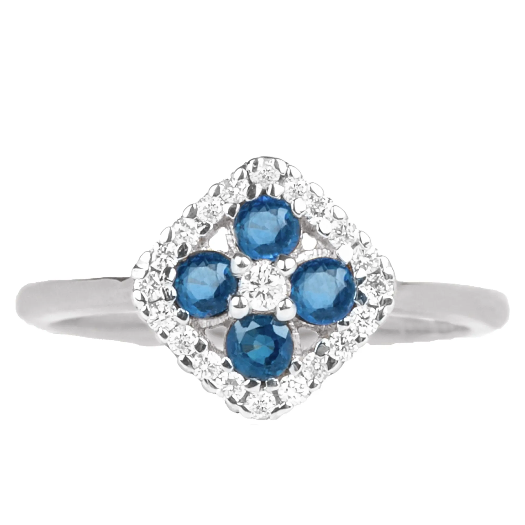 1/2 CT Blue Sapphire Cluster Ring with Diamond Accent