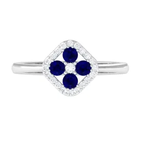 1/2 CT Blue Sapphire Cluster Ring with Diamond Accent