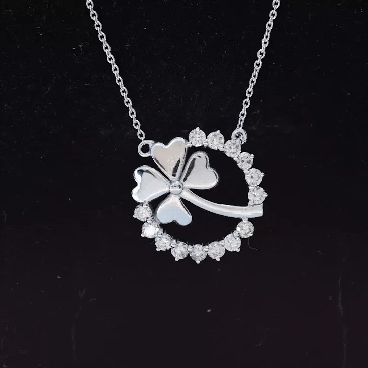 1.25 CT Open Circle Diamond Necklace with Clover Leaf