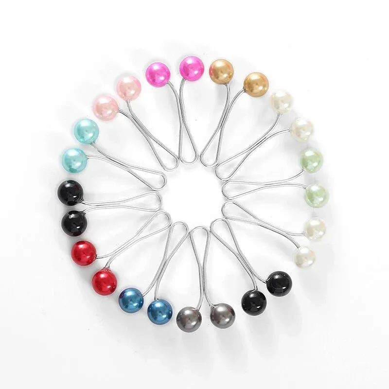 12pcs Lady Muslim Scarf Hijab Clips Pearl Scarf Brooch Pin New Style Simple U-shaped Colorful Pearl Pin Shawl Head Scarf Holder