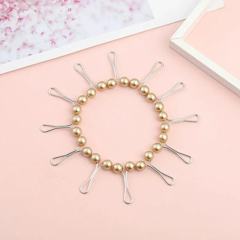 12pcs Lady Muslim Scarf Hijab Clips Pearl Scarf Brooch Pin New Style Simple U-shaped Colorful Pearl Pin Shawl Head Scarf Holder