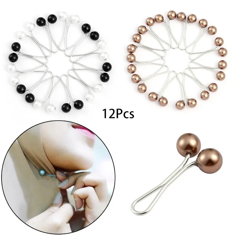 12pcs Lady Muslim Scarf Hijab Clips Pearl Scarf Brooch Pin New Style Simple U-shaped Colorful Pearl Pin Shawl Head Scarf Holder