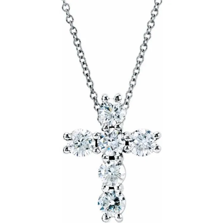 14K White 1 1/5 CTW Natural Diamond Cross 18" Necklace