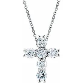 14K White 1 1/5 CTW Natural Diamond Cross 18" Necklace