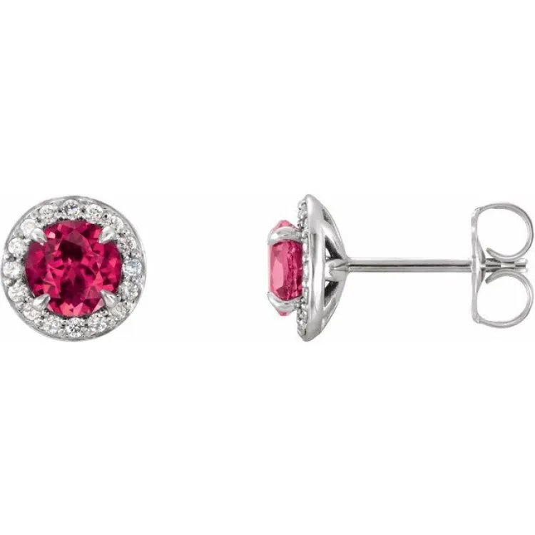 14K White 4 mm Lab-Grown Ruby & 1/10 CTW Natural Diamond Earrings