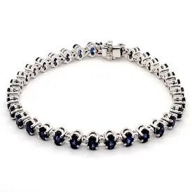 14k White Gold 10.90Ct Sapphire, 0.92Ct Diamond Bracelet