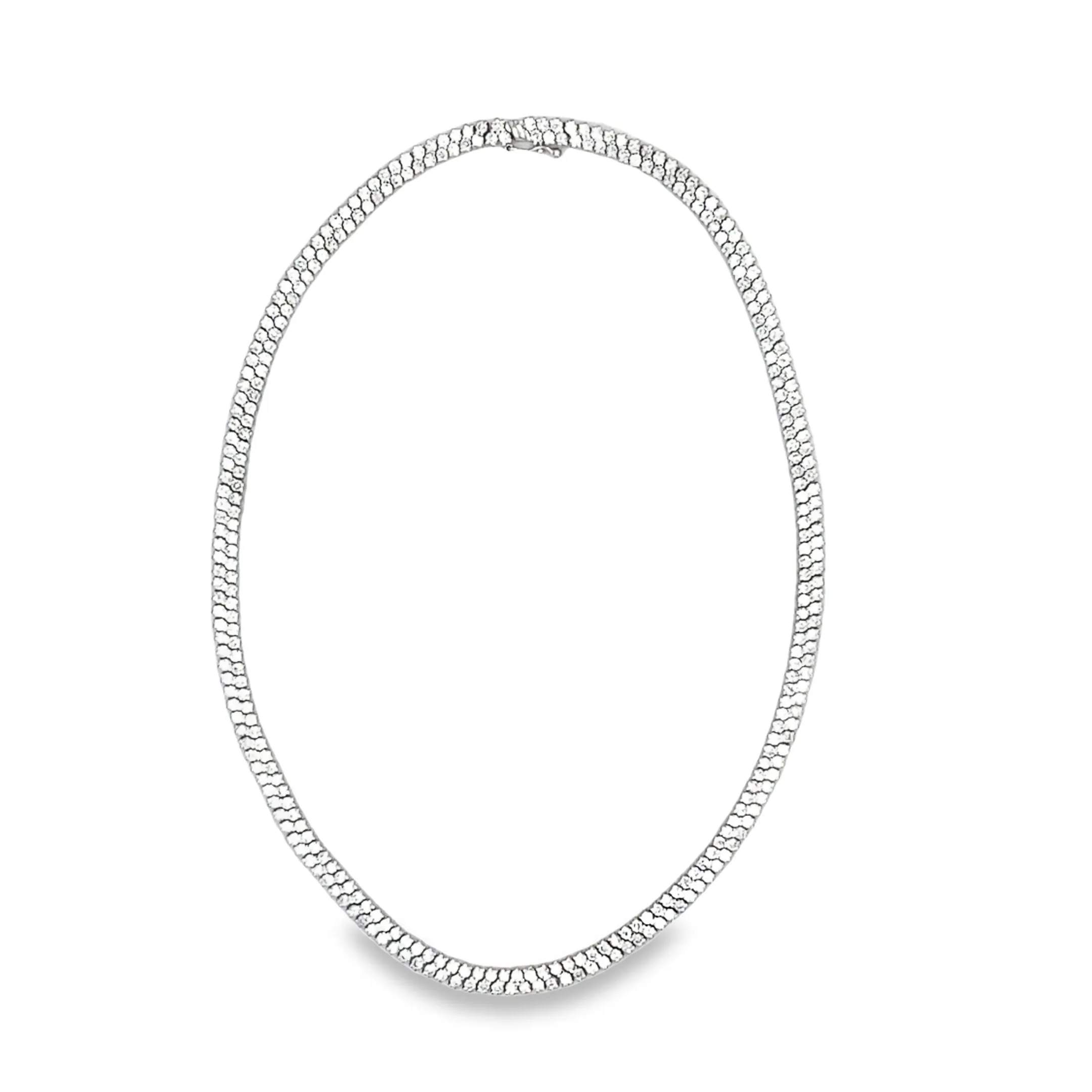 14K White Gold Double Row Diamond Tennis Necklace - 17.35ct