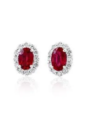 14K White Gold Ruby and Diamond Earrings