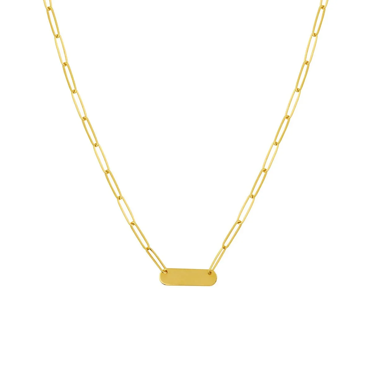 14K Yellow Gold Bar Pendant Paperclip Chain Necklace