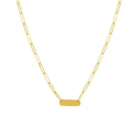 14K Yellow Gold Bar Pendant Paperclip Chain Necklace