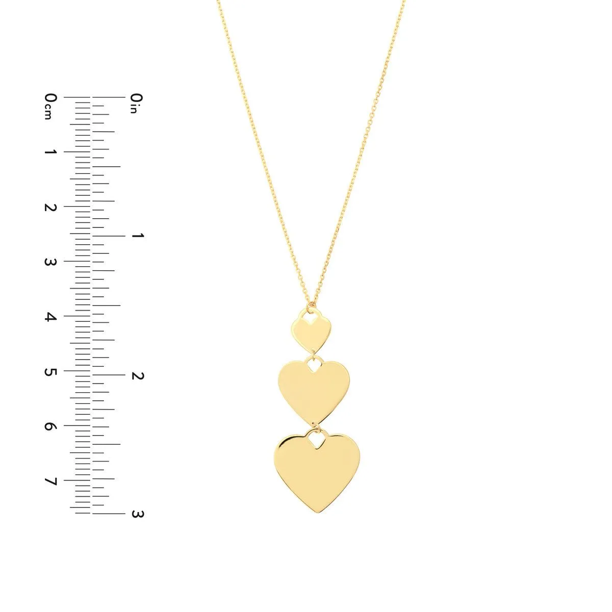 14K Yellow Gold Graduating Triple Heart Adjustable Necklace