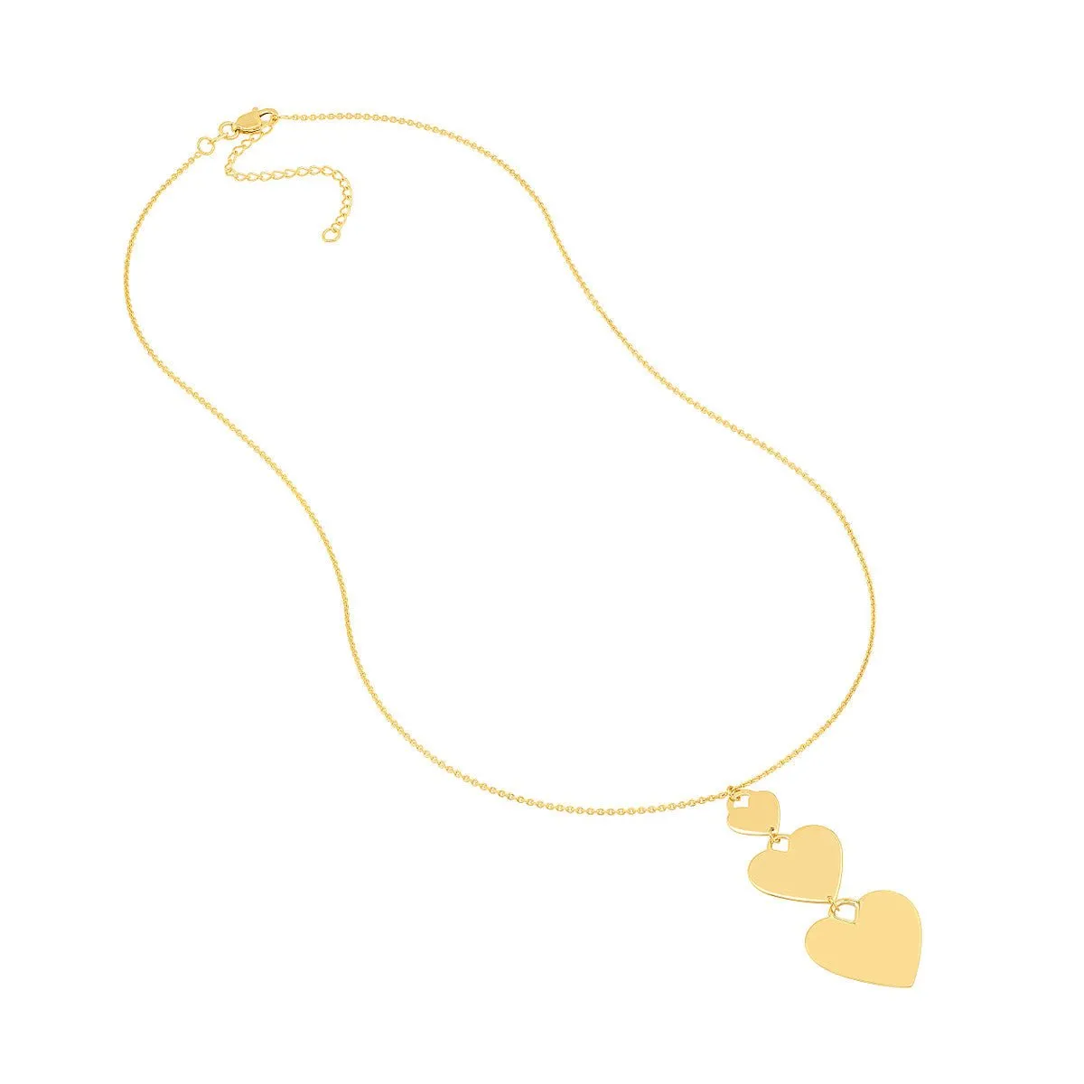 14K Yellow Gold Graduating Triple Heart Adjustable Necklace