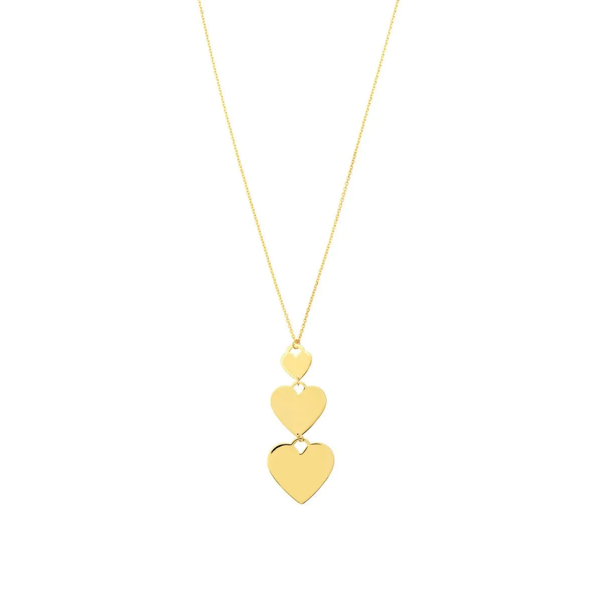 14K Yellow Gold Graduating Triple Heart Adjustable Necklace