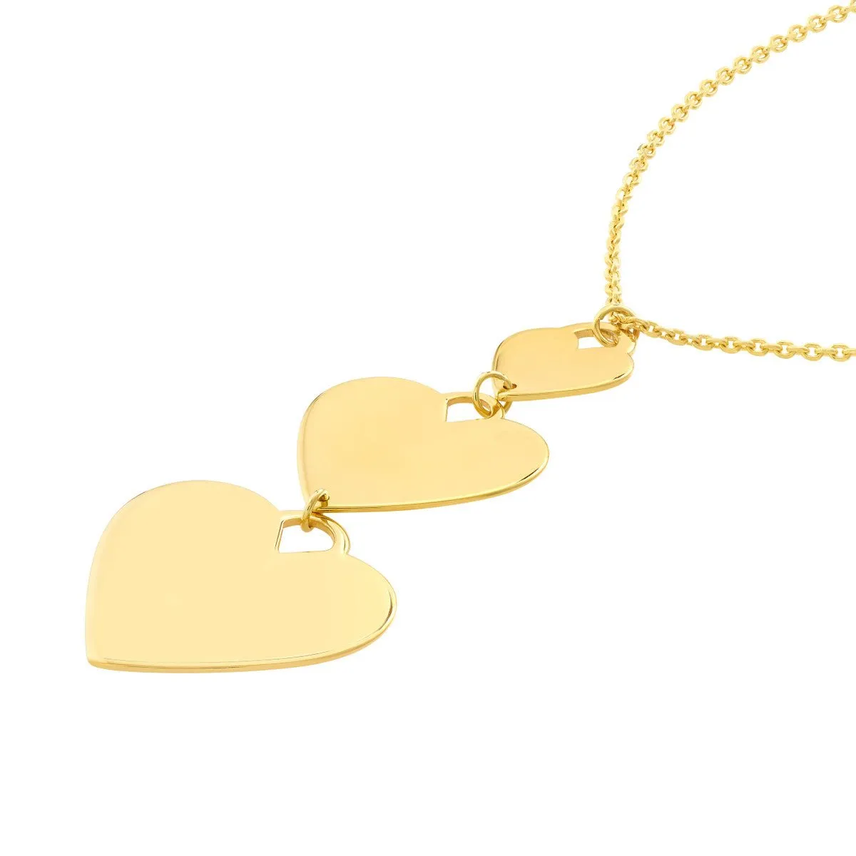 14K Yellow Gold Graduating Triple Heart Adjustable Necklace