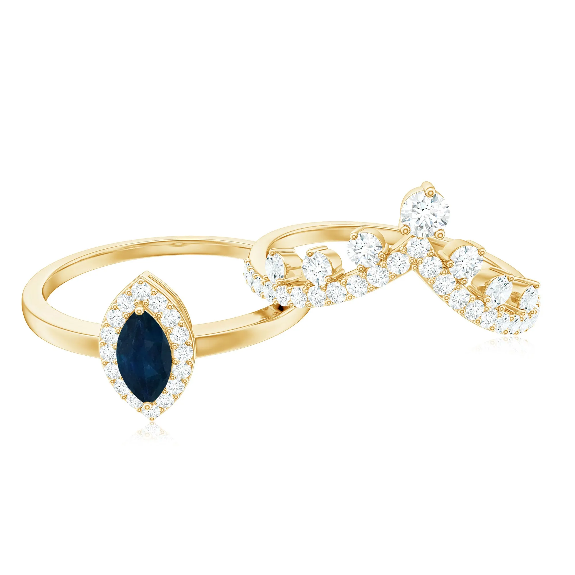 1.5 CT Marquise Blue Sapphire and Diamond Designer Ring Set