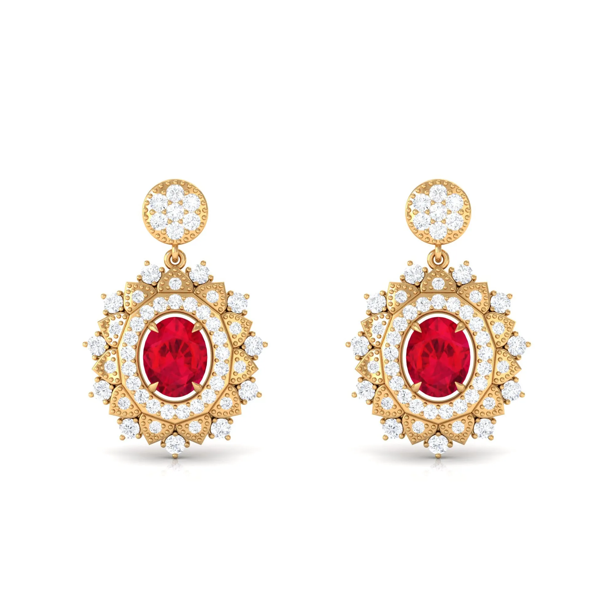 1.50 CT Created Ruby and Diamond Bridal Drop Earrings