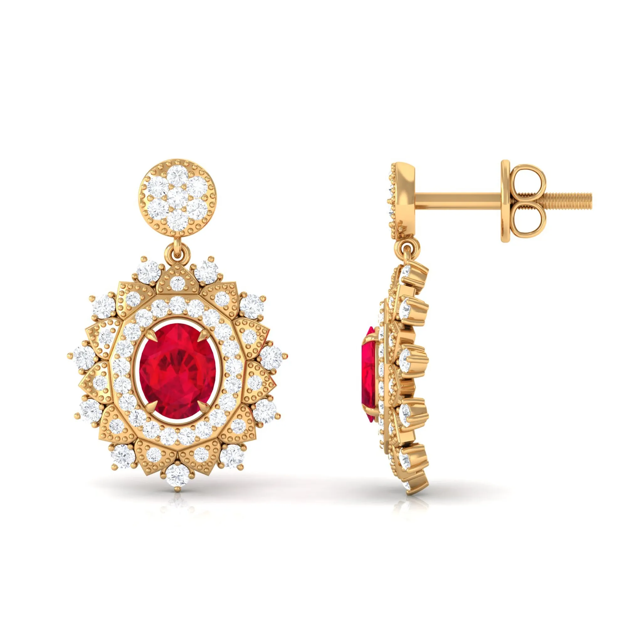 1.50 CT Created Ruby and Diamond Bridal Drop Earrings