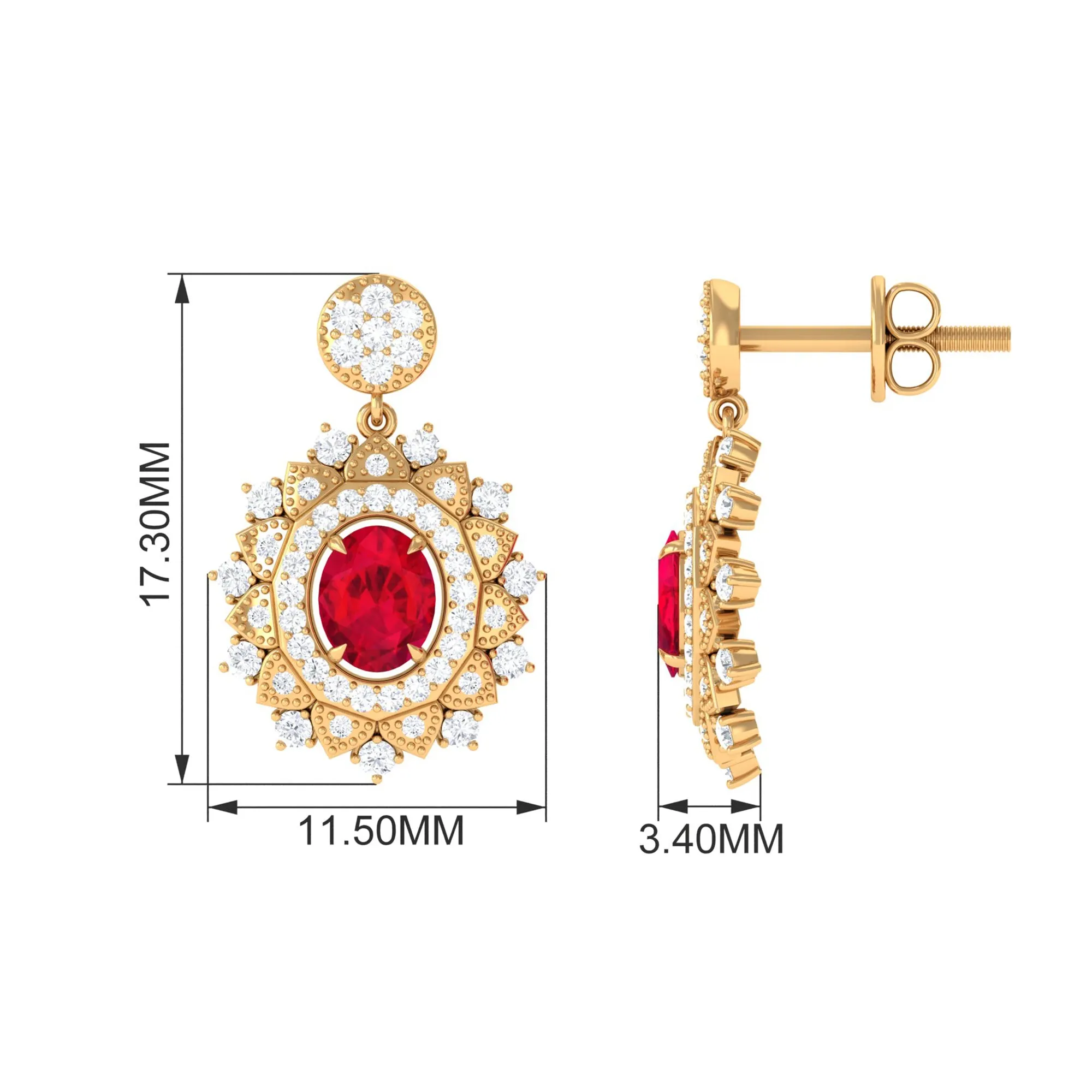 1.50 CT Created Ruby and Diamond Bridal Drop Earrings