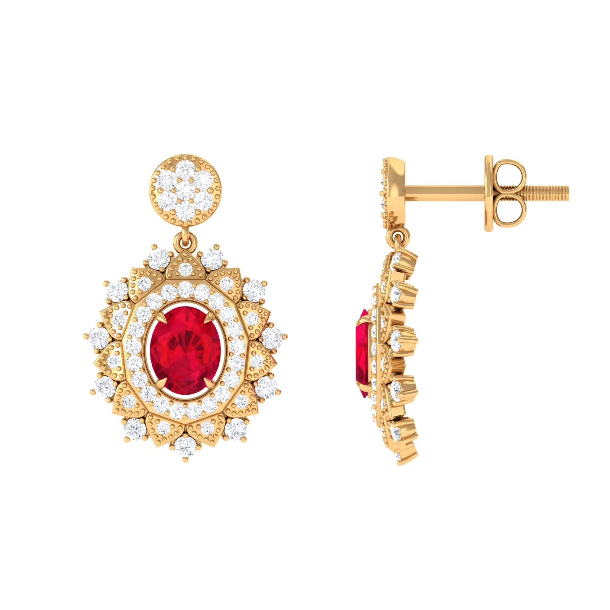 1.50 CT Created Ruby and Diamond Bridal Drop Earrings