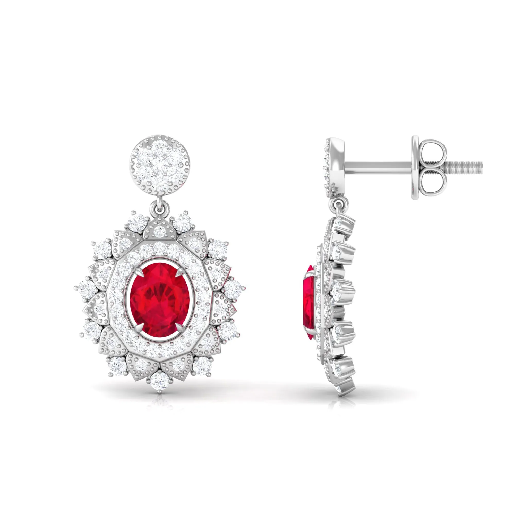 1.50 CT Created Ruby and Diamond Bridal Drop Earrings