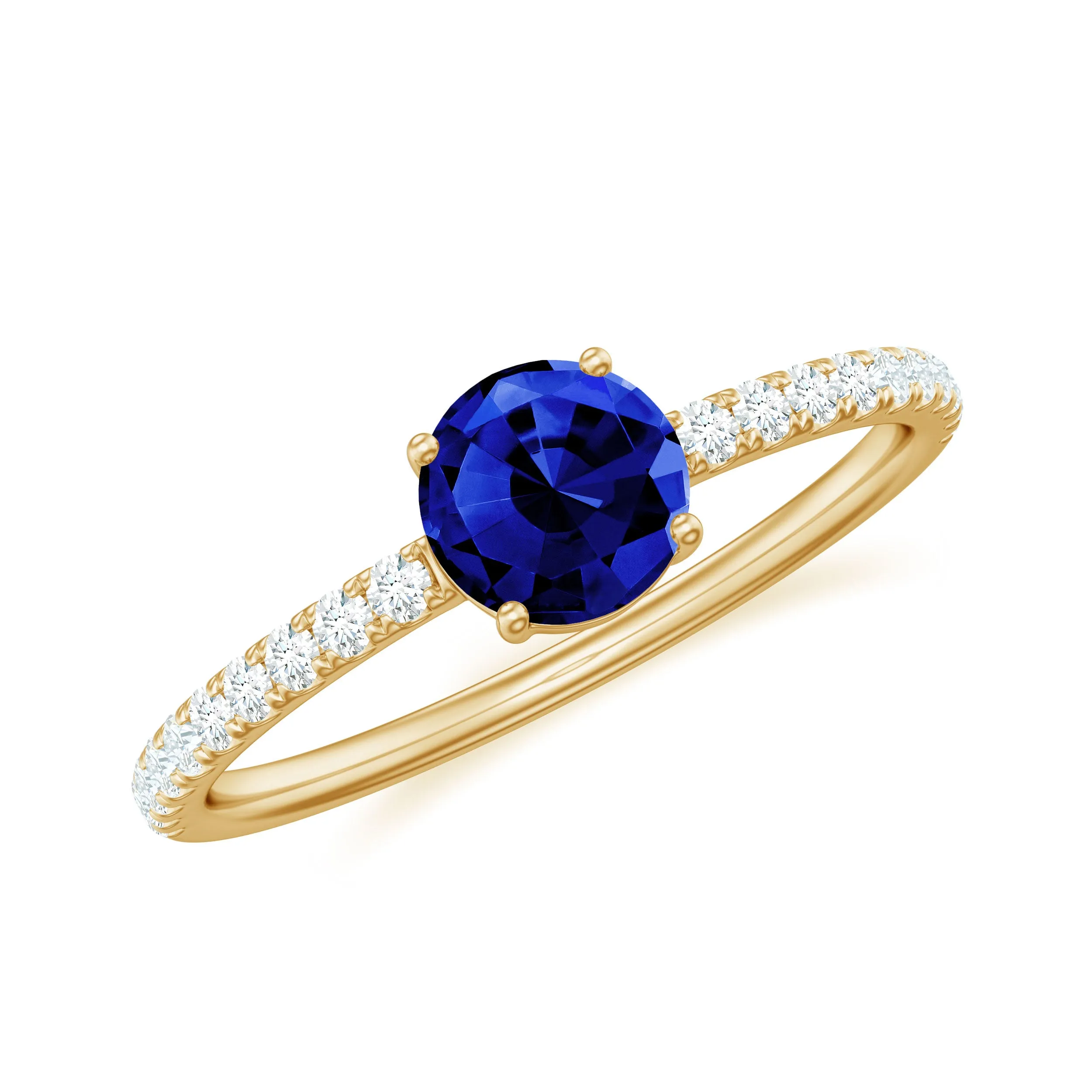 1.75 CT Created Blue Sapphire and Diamond Engagement Ring