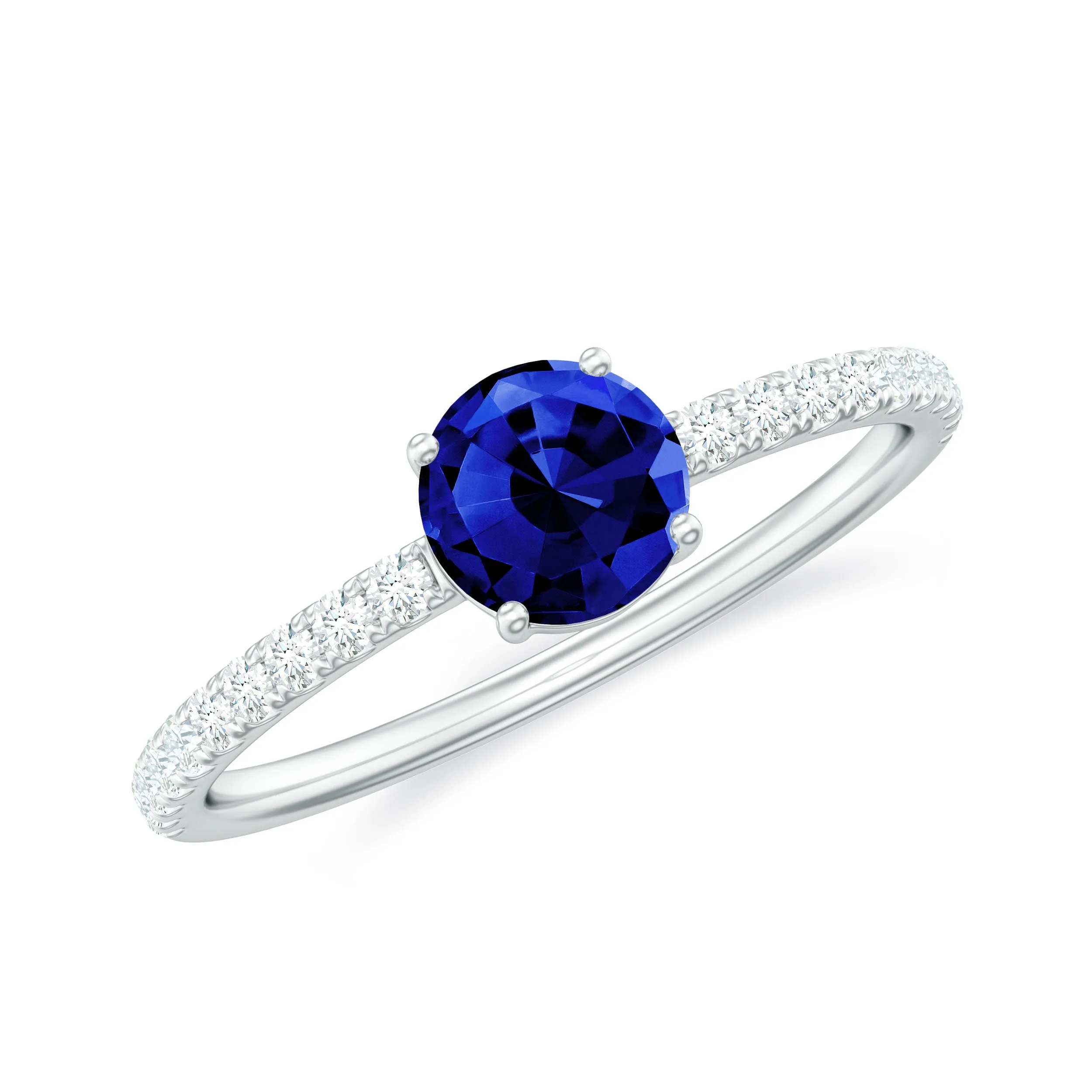 1.75 CT Created Blue Sapphire and Diamond Engagement Ring