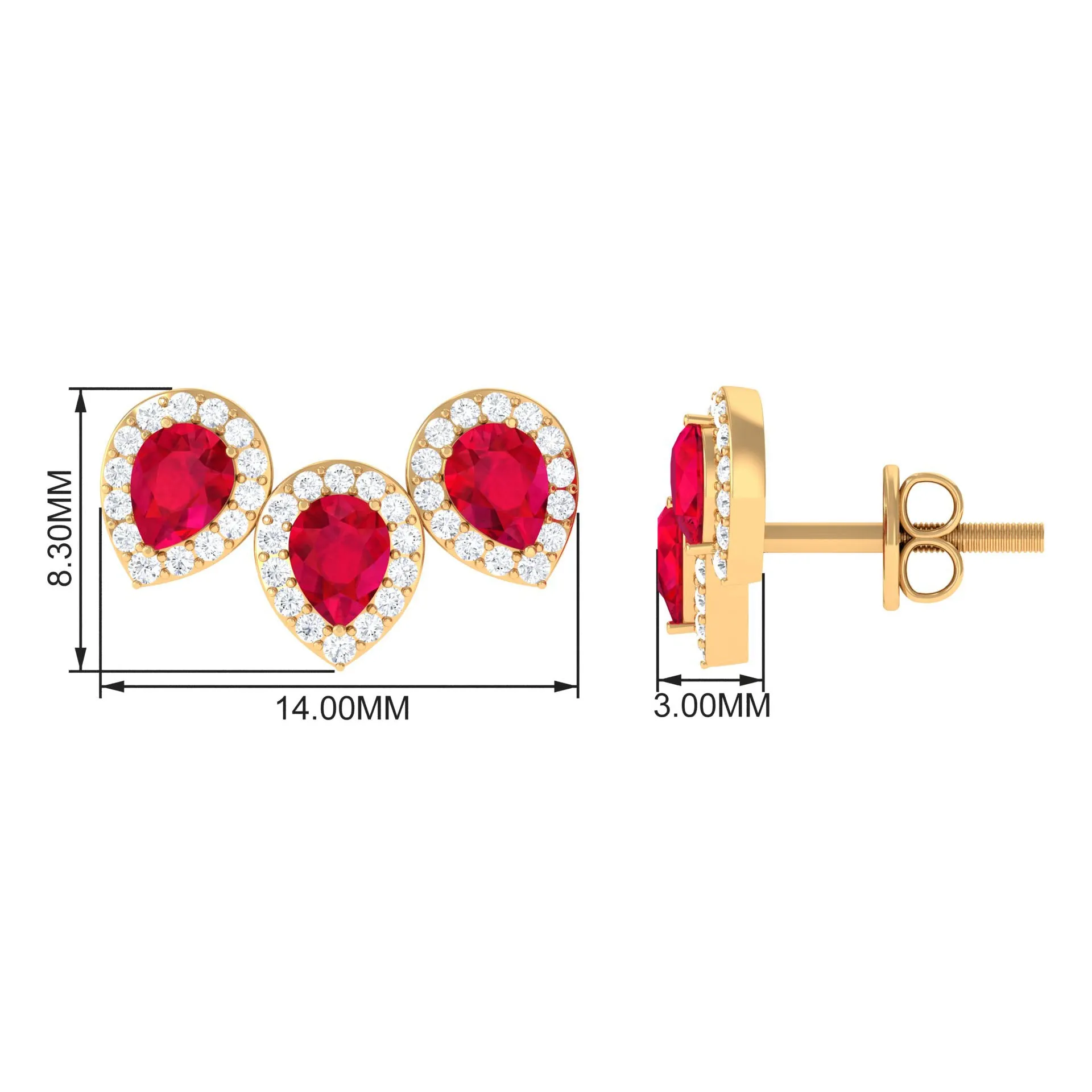 1.75 CT Created Ruby and Diamond Halo 3 Stone Earrings