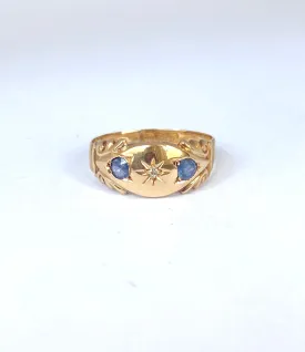 18ct Gold, Victorian, Sapphire and Diamond Gypsy Starburst Ring, Hallmarked, Chester, 18ct Gold, 1914