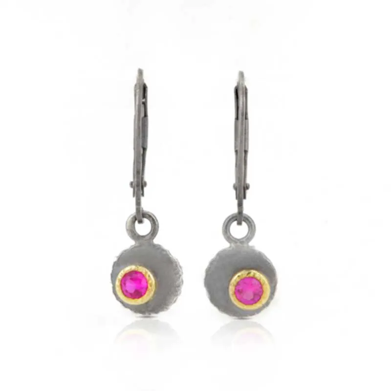 18k Gold and Silver Ruby Dangle Earrings - ISABELLA