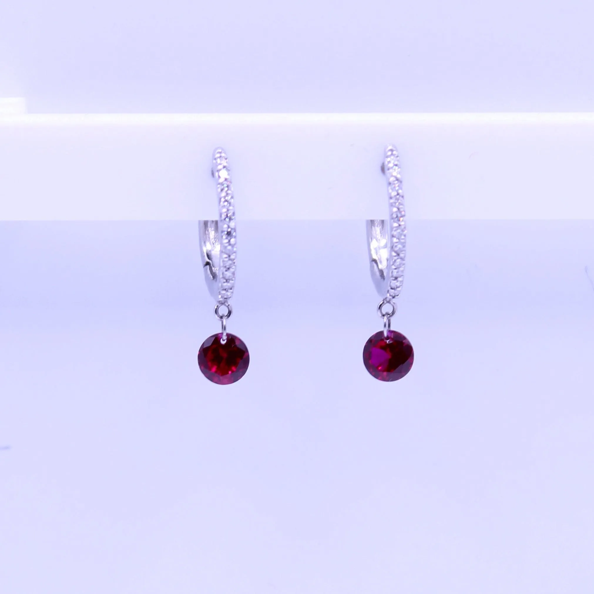 18K Gold Drilled Ruby Huggie Hoops Earrings