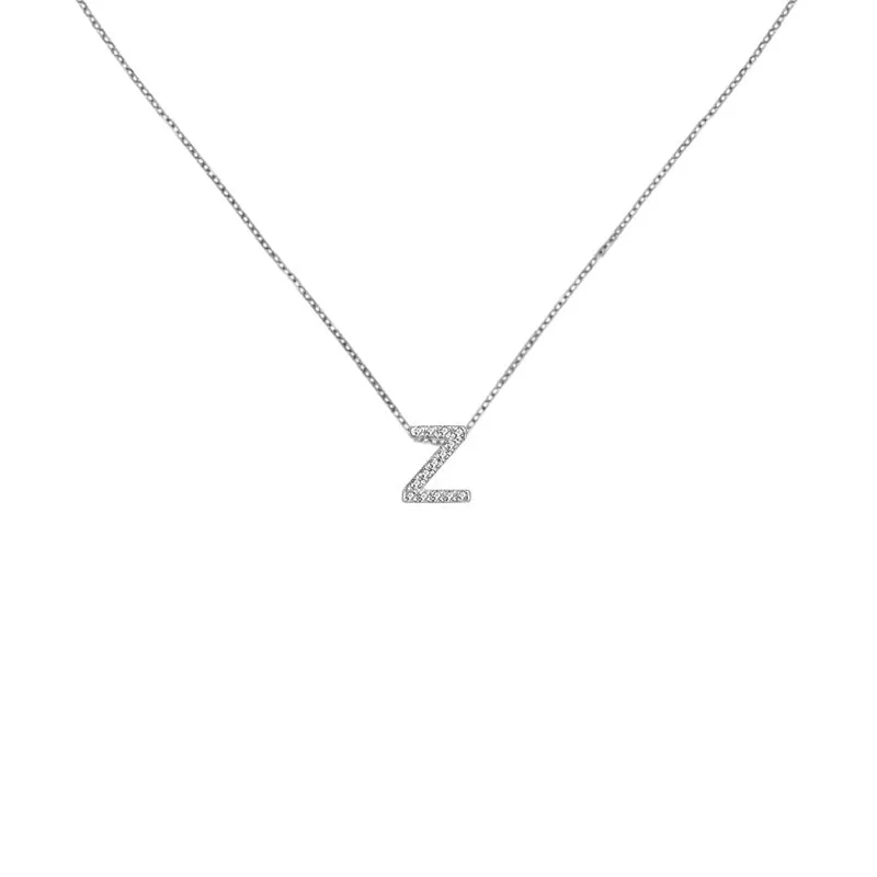 18k Gold Initial Letter "Z" Diamond Pandent   Necklace