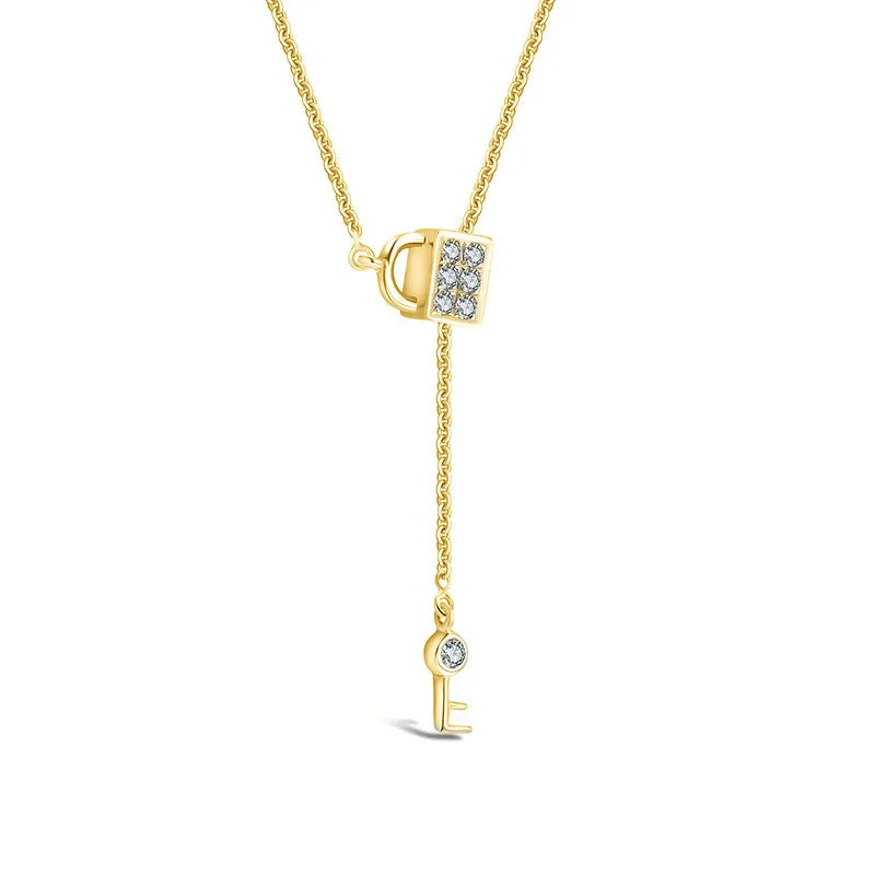 18k Gold Lock And Key Shape Adjustable Diamond Necklace