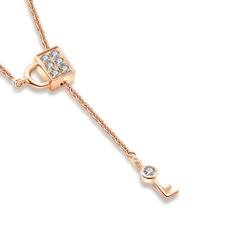 18k Gold Lock And Key Shape Adjustable Diamond Necklace