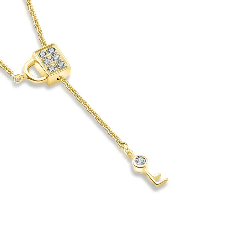 18k Gold Lock And Key Shape Adjustable Diamond Necklace