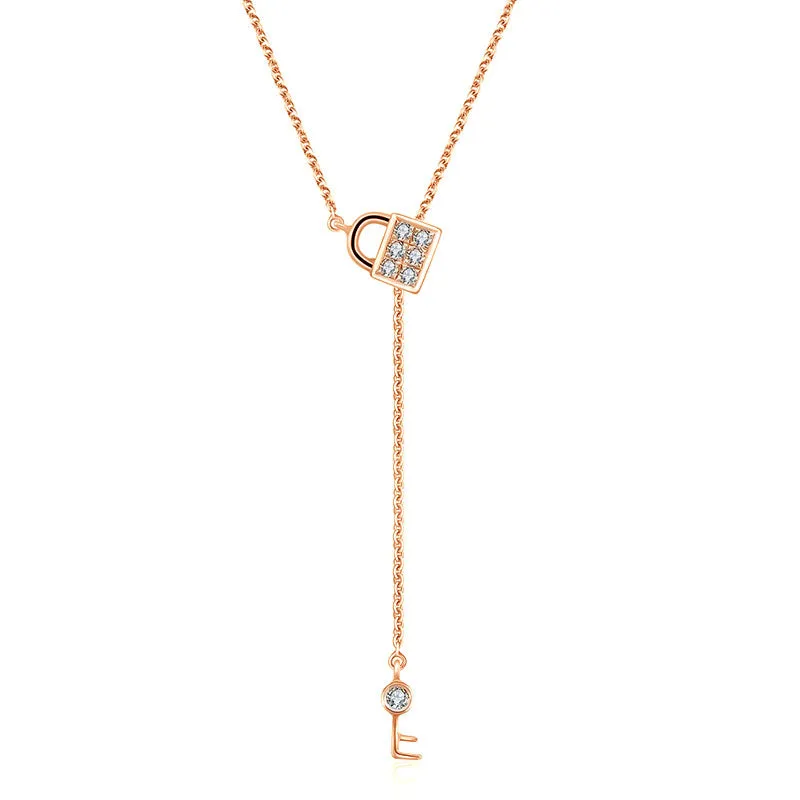 18k Gold Lock And Key Shape Adjustable Diamond Necklace