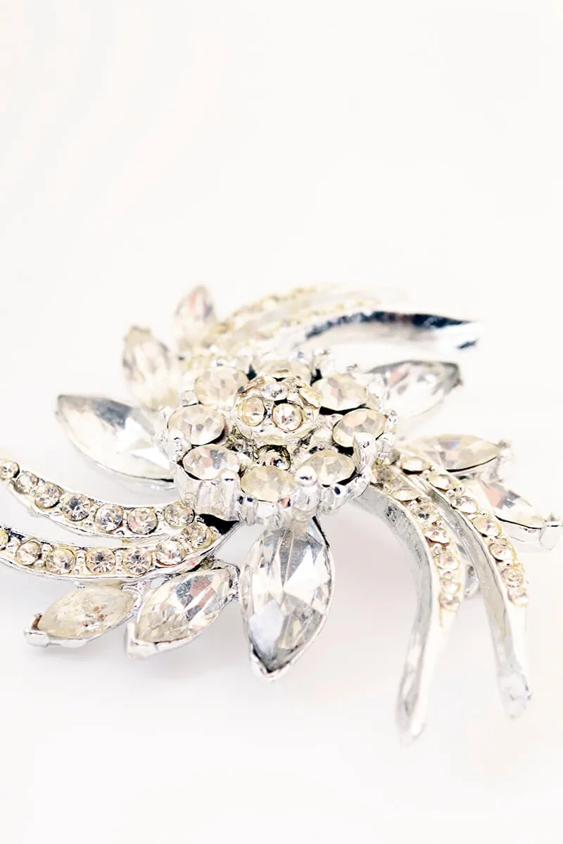 1950s Pell Silver Pinwheel Brooch w/ Rhinestones and Marquise Cut Rhinestones