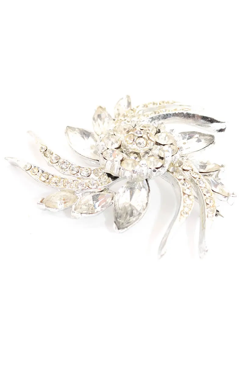 1950s Pell Silver Pinwheel Brooch w/ Rhinestones and Marquise Cut Rhinestones