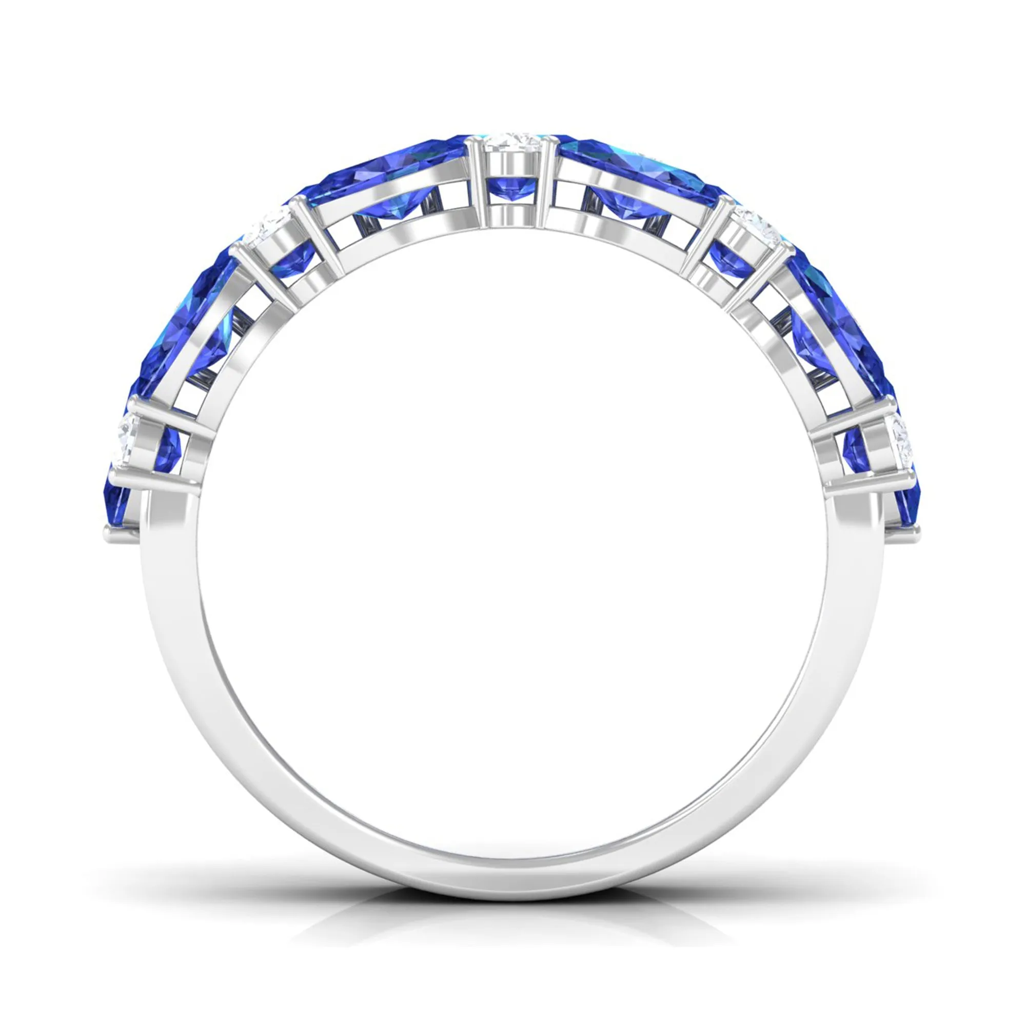 3 Row Lab-Created Blue Sapphire Wedding Band Ring with Diamond