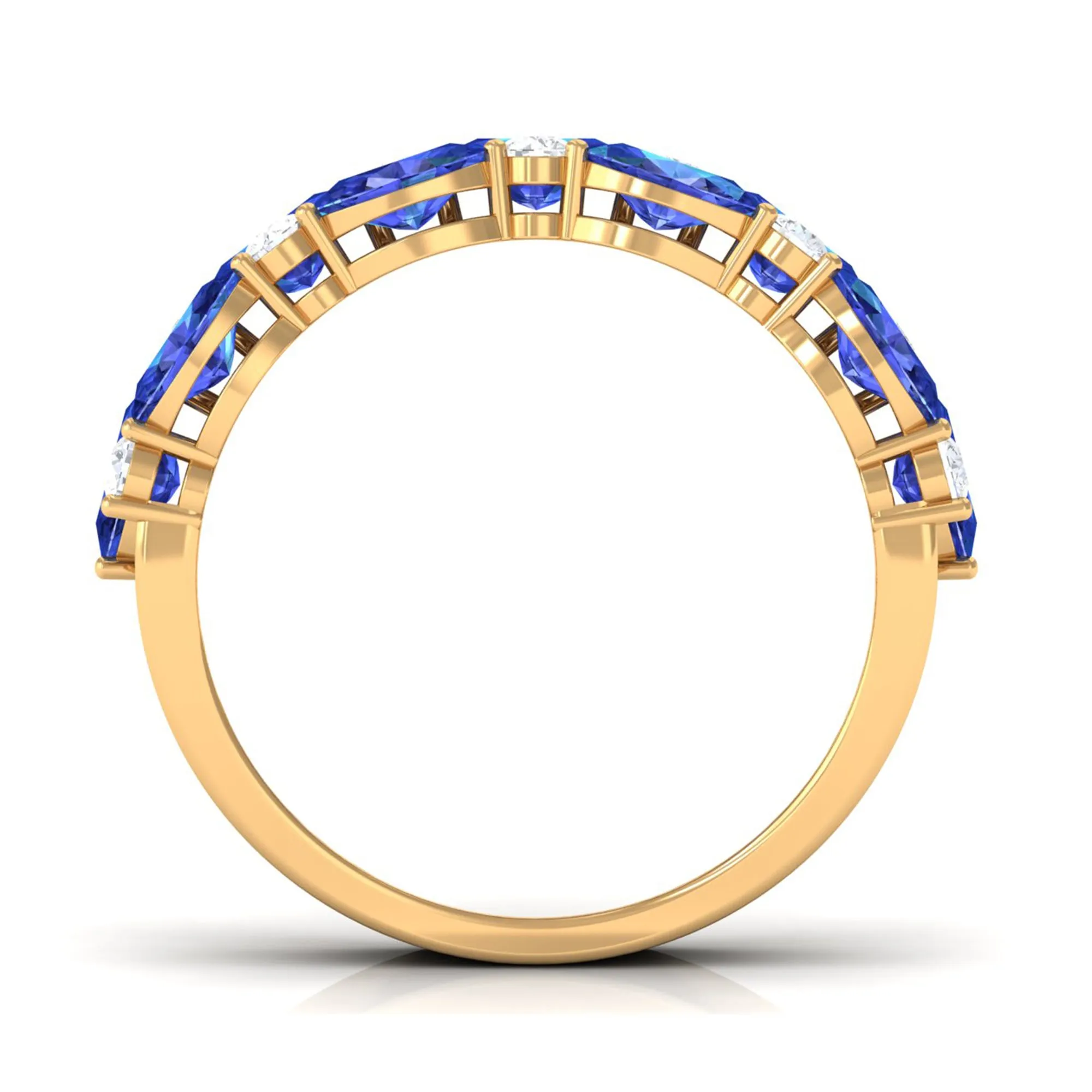 3 Row Lab-Created Blue Sapphire Wedding Band Ring with Diamond