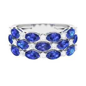 3 Row Lab-Created Blue Sapphire Wedding Band Ring with Diamond