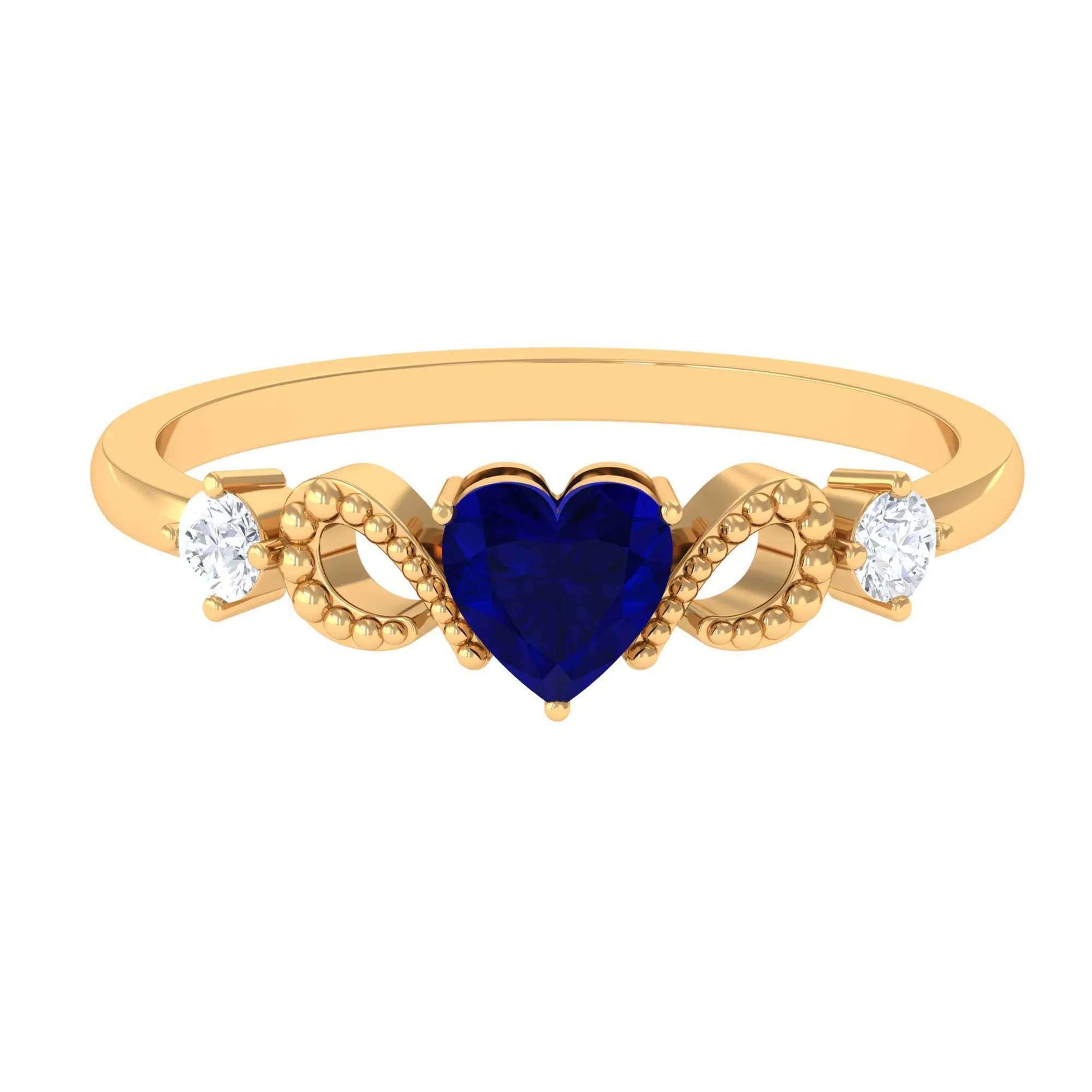 3/4 CT Minimal Blue Sapphire Heart Engagement Ring with Diamond