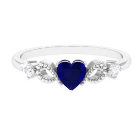 3/4 CT Minimal Blue Sapphire Heart Engagement Ring with Diamond