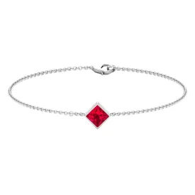 3/4 CT Minimal Princess Cut Ruby Solitaire Chain Bracelet