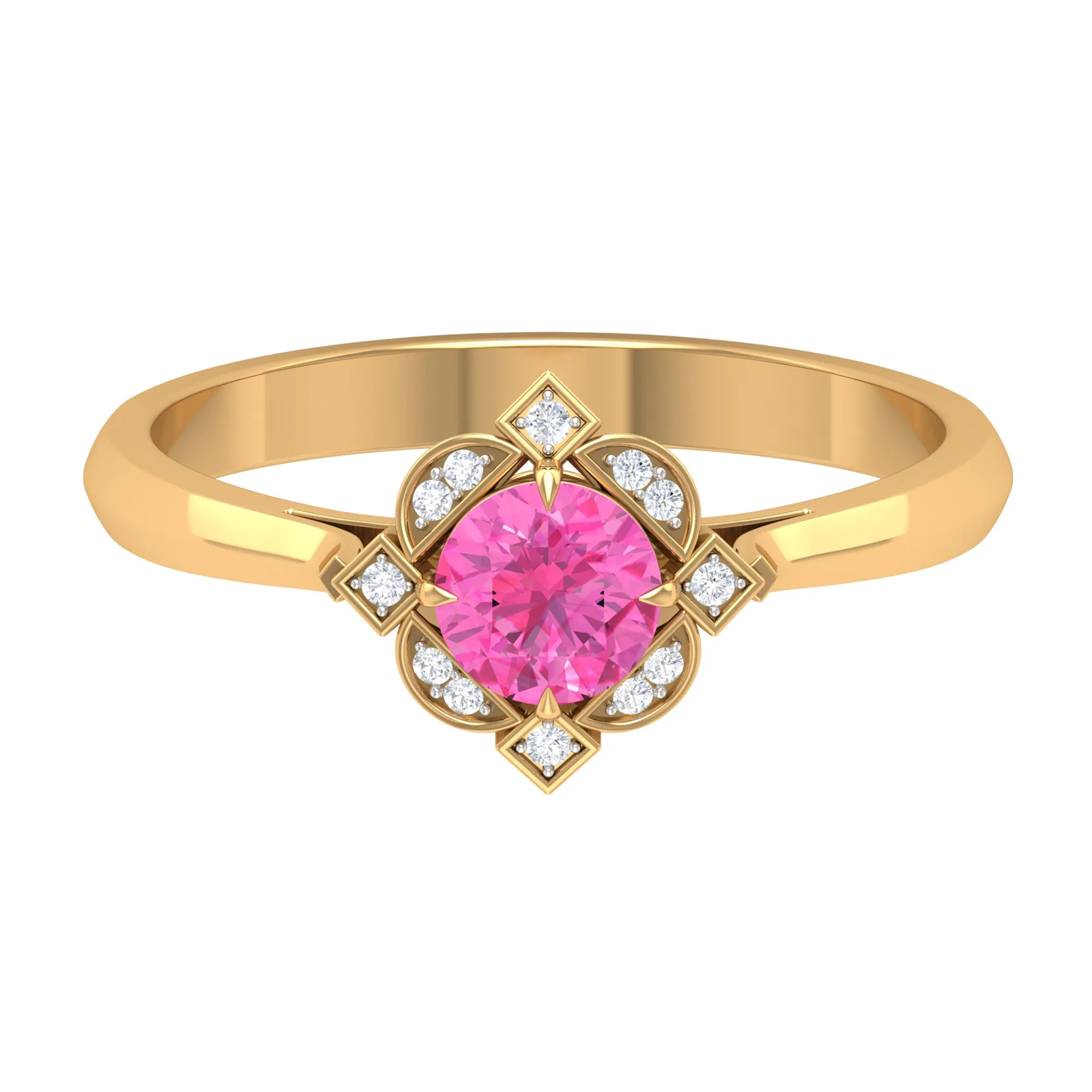 3/4 CT Vintage Style Pink Sapphire and Diamond Engagement Ring