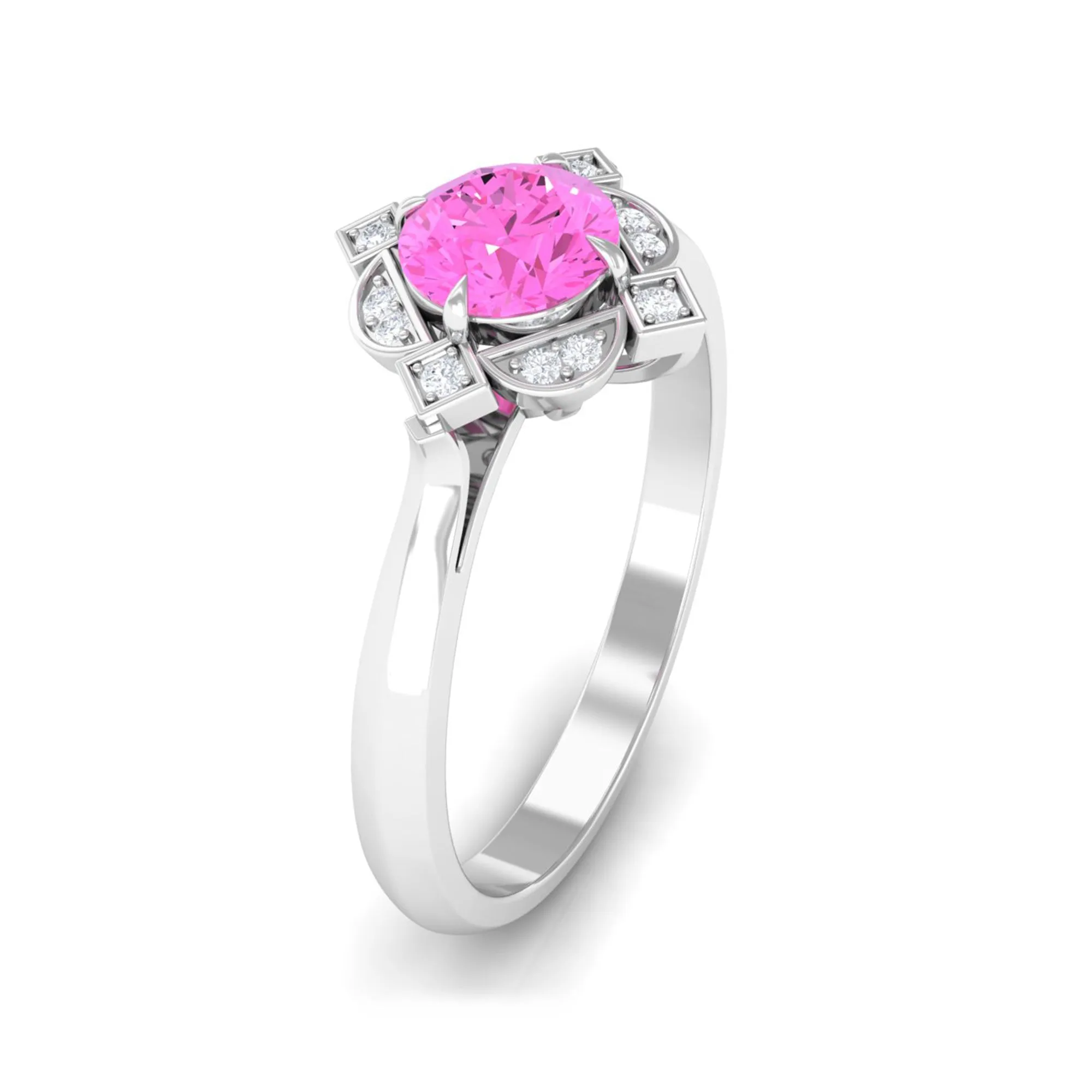 3/4 CT Vintage Style Pink Sapphire and Diamond Engagement Ring